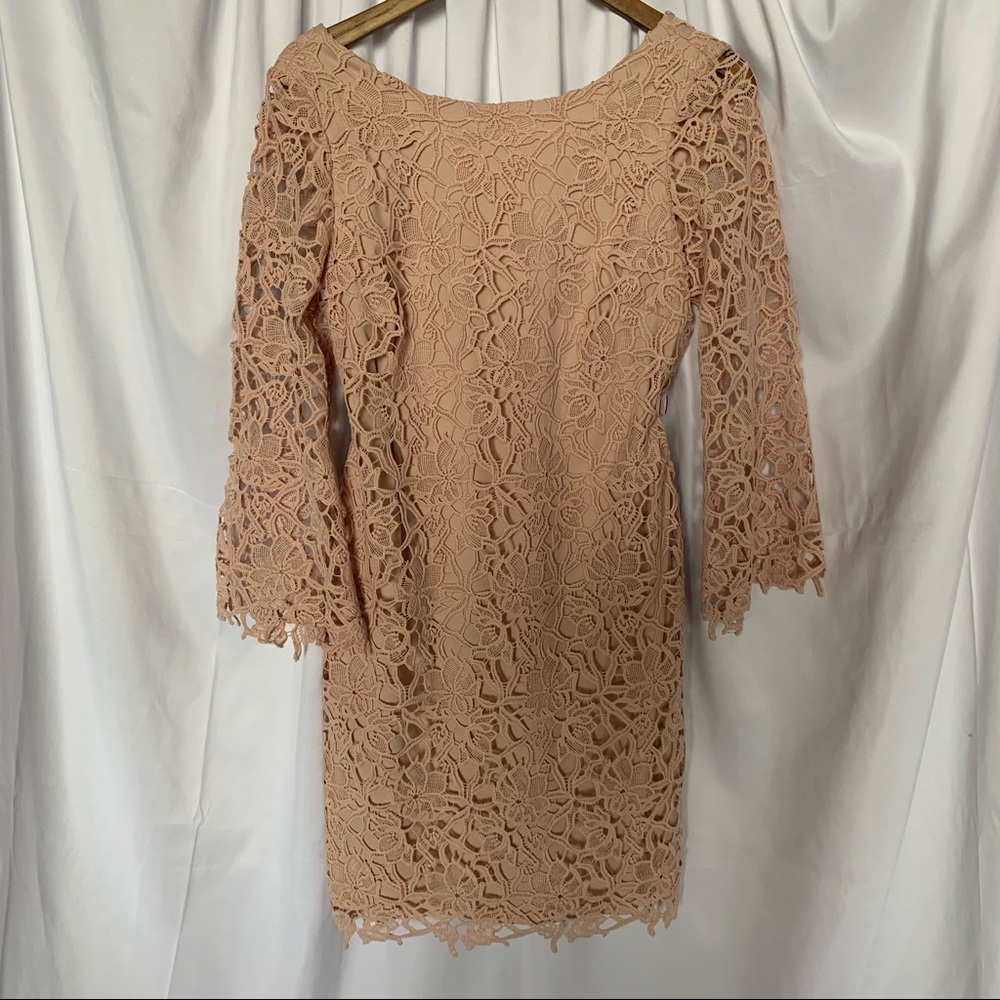 Lord & Taylor Pink Lace Long Bell Sleeved Dress